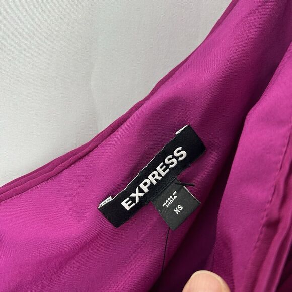 Express XS Body Con Dress Fuchsia Ruched Puff Sleeve Prom Dance Party Ruffled - Picture 5 of 10